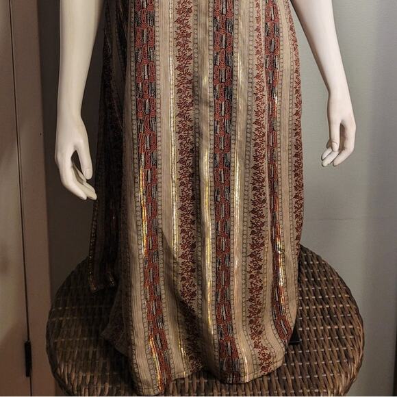 Handmade Tribal Metallic Slinky Maxi Dress M Far East Liquid Gold Unique Boho - Picture 4 of 9